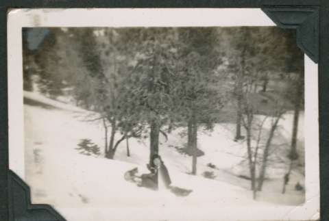 Hisako Nagai in snow (ddr-densho-550-156)