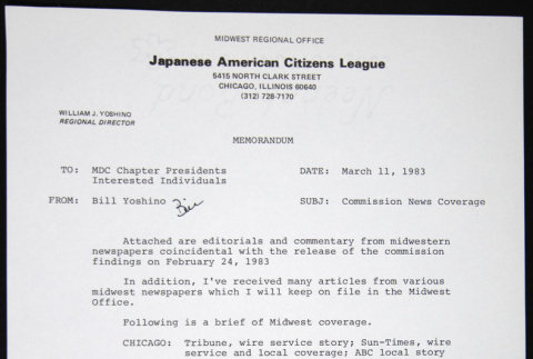 Memo to MDC Chapter Presidents, Interested Individuals from Bill Yoshino (ddr-chijacl-1-268)