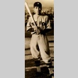 Mitsuroku Odate, a Keio University baseball player posing with a bat (ddr-njpa-4-1679)