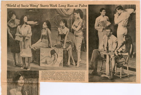Clipping with photos from production of The World of Suzie Wong at the Pabst Theatre (ddr-densho-367-281)