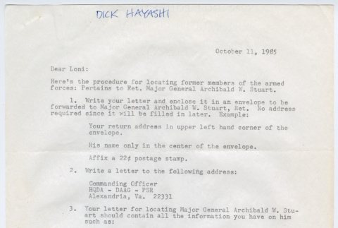Letter from Dick Hayashi to Loni Ding (ddr-densho-1007-1026)