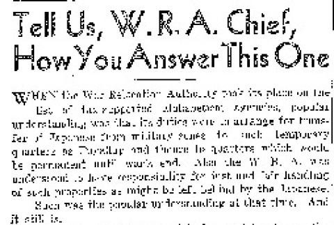 Tell Us, W.R.A. Chief, How You Answer This One (August 6, 1943) (ddr-densho-56-952)