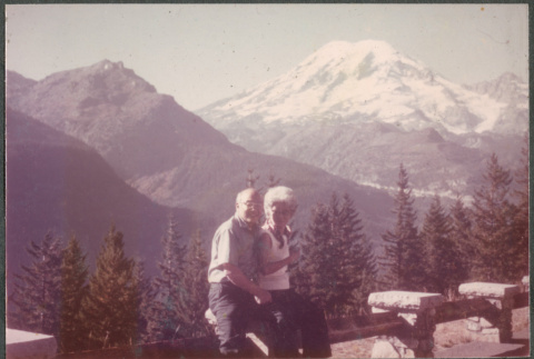 Agnes and Chester Sakura with mountain in background (ddr-densho-523-573)