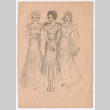 Fashion sketch of three women in dresses (ddr-densho-483-122)