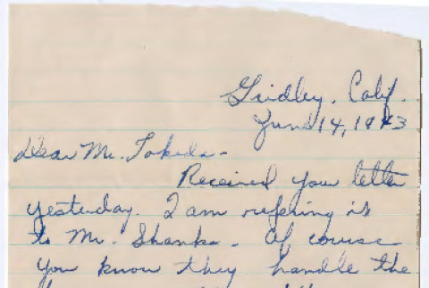 Letter from R. Reuter to Mr. Takeda (ddr-densho-501-205)