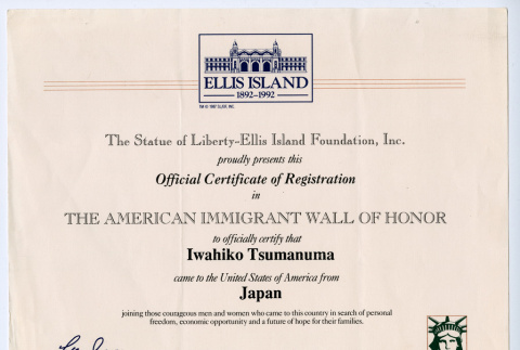 The American Immigrant Wall of Honor Certificate (ddr-densho-335-292)