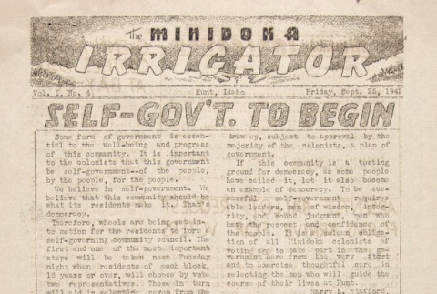 Minidoka Irrigator Vol. I No. 4 (September 25, 1942) (ddr-densho-119-4)