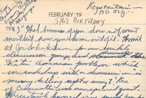 Diary entry, February 19, 1943 (ddr-densho-72-77)