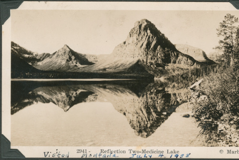 Postcard of Two-Medicine Lake with mountain in background (ddr-densho-316-320)