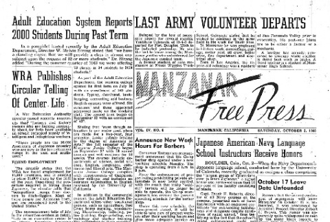 Manzanar Free Press Vol. IV No. 8 (October 2, 1943) (ddr-densho-125-172)