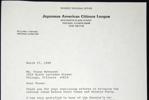 Letter to Tsune Nakagawa from William Yoshino (ddr-chijacl-1-444)