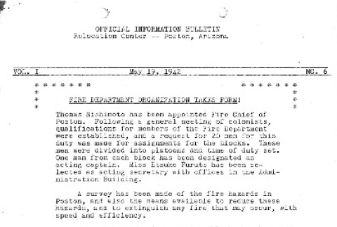 Poston Information Bulletin Vol. I No. 6 (May 19, 1942) (ddr-densho-145-6)