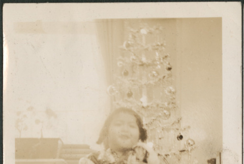 Girl by Christmas tree (ddr-densho-316-248)