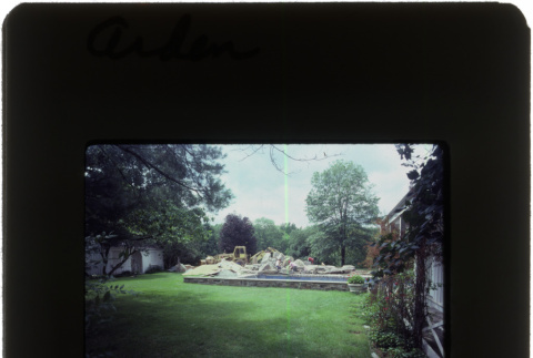 Construction on a rock garden and pool at the Arden project (ddr-densho-377-650)