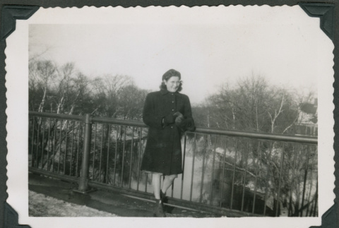 Photo of a woman on a bridge (ddr-densho-483-397)