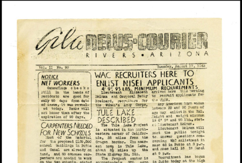 Gila news-courier, vol. 2, no. 98 (August 17, 1943) (ddr-csujad-42-167)