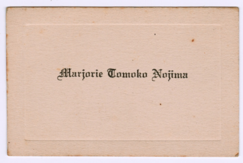 Marjorie Tomoko Nojima's graduation name card (ddr-densho-550-103)