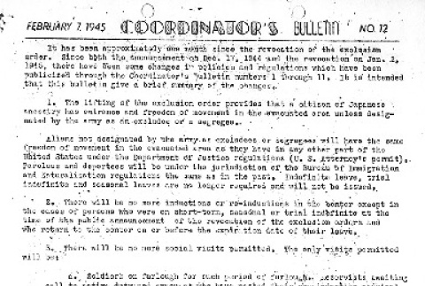 Heart Mountain Coordinator's Bulletin No. 12 (February 7, 1945) (ddr-densho-97-557)