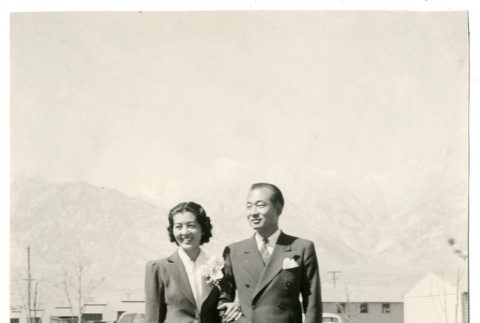 Photograph of Koji Ariyoshi and his bride at Manzanar (ddr-csujad-47-76)