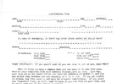 Registration form for the 1978 Lake Sequoia Retreat (ddr-densho-336-1275)