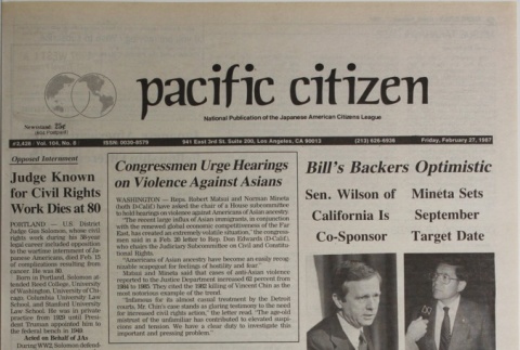 Pacific Citizen, Vol. 104, No. 8 (February 27, 1987) (ddr-pc-59-8)