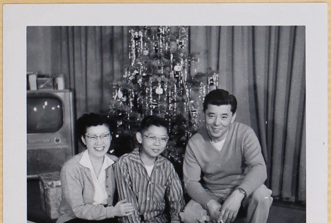 Family in front of Christmas tree (ddr-densho-522-533)