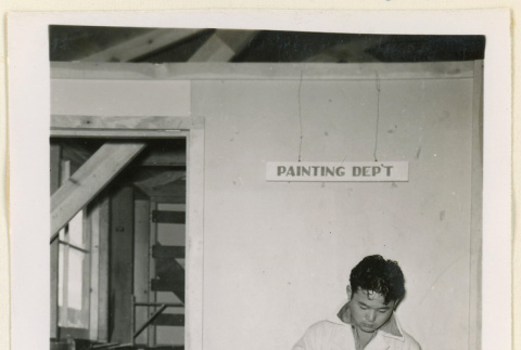 Painting department at the ship model shop (ddr-densho-37-1260)