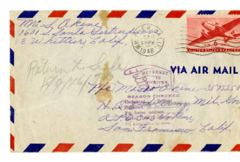 Letters from Seiichi Okine to Naraji Okine, Masao Okine, and Jokichi Yamanaka, September 1946 [in Japanese] (ddr-csujad-5-159)