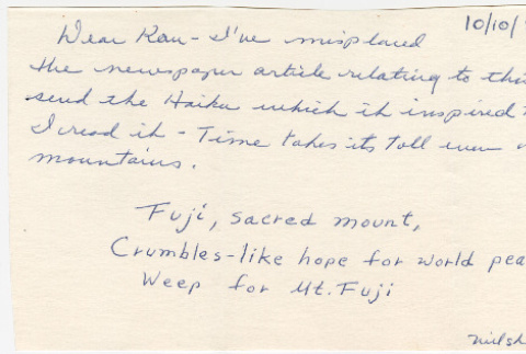 Letter and clipping from Wilsho (Ruth Wilson) to Kaneji Domoto (ddr-densho-329-1062)