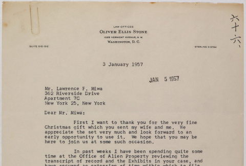 Letter from Oliver Ellis Stone to Lawrence Fumio Miwa (ddr-densho-437-92)