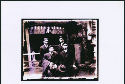 Four men outside a shrine (ddr-densho-423-456)