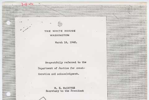Letter from R. A. Eisenberg to President Roosevelt and response from Edward J. Ennis (ddr-densho-1007-1034)