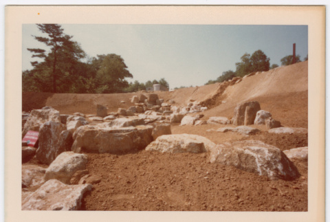 Rock waterfall and pond under construction (ddr-densho-377-2203)