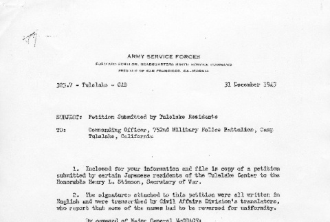 Petition Submitted by Tulelake Residents (ddr-densho-188-9)