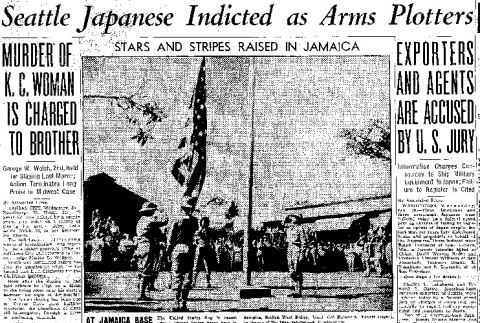 Seattle Japanese Indicted as Arms Plotters. Exporters and Agents Are Accused by U.S. Jury. Information Charges Conspiracy to Ship Military Equipment to Japan; Failure to Register Is Cited. (January 28, 1942) (ddr-densho-56-584)