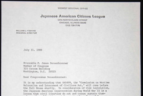Form letters sent to Congressmen and Senators from William Yoshino (ddr-chijacl-1-297)