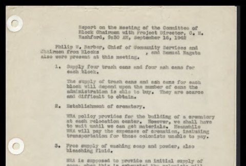 Report on the meting of the Committee of Block Chairmen with Project Director, C.E. Rachford, September 16, 1942 (ddr-csujad-55-275)