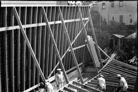 Men working on wall framing (ddr-densho-426-2168)