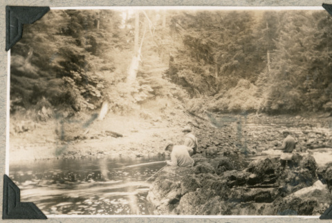 Three men fishing in river (ddr-densho-383-314)