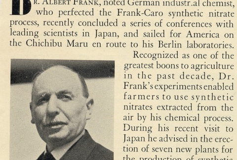 Newspaper clipping regarding Dr. Albert Frank (ddr-njpa-1-344)