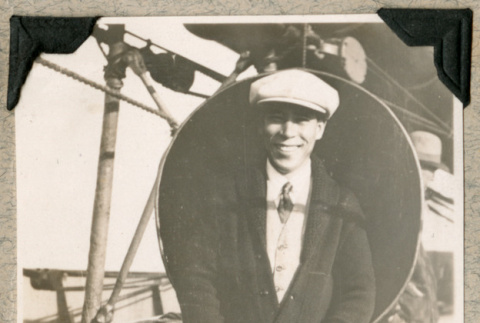 Mr. Fujita on deck of ship (ddr-densho-383-83)