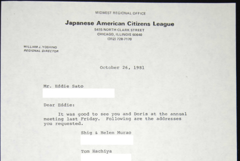 Letter to Eddie Sato from William Yoshino (ddr-chijacl-1-533)