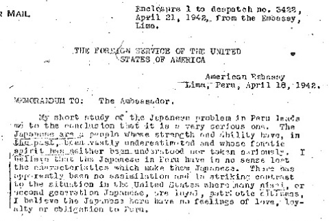 Memorandum to the Peruvian ambassador (ddr-densho-67-34)