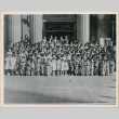 Large group photo of children standing in front of Buddhist Church Hongwanji (ddr-densho-426-2239)