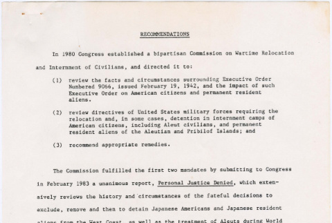 Recommendations from the Commission on Wartime Relocation and Internment of Civilians (CWRIC) (ddr-densho-122-298)