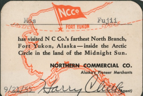 Card noting visit to Fort Yukon (ddr-densho-321-359)