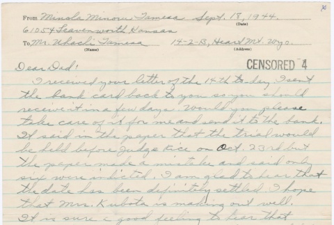 Letter from Minola Tamesa to Uhachi Tamesa (ddr-densho-333-74)