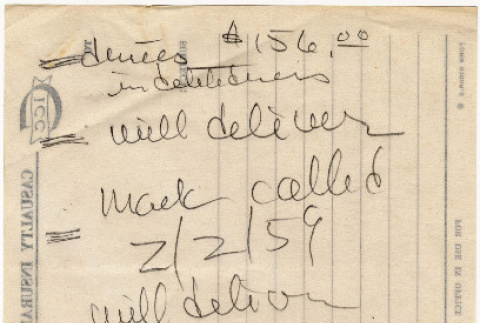 Handwritten note on back of memo slip (ddr-densho-424-886)