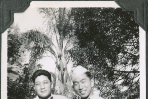 Two men leaning on fence.  Joe Iwataki on right (ddr-ajah-2-580)