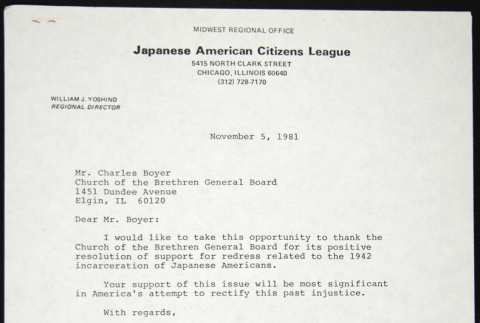 Letter to Charles Boyer from William Yoshino (ddr-chijacl-1-107)